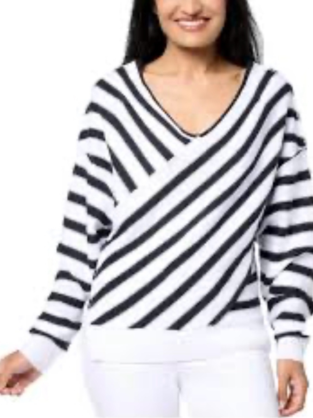 Peace Love World Overlap V-Neck Sweater Black/White Small NWOT IN PACKAGE